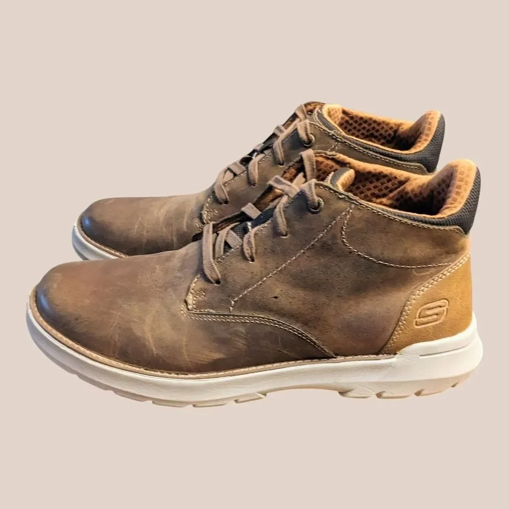 Skechers Doveno Molens Men's 10.5 EWW Leather Ankle Boots Memory Foam 66237EWW
